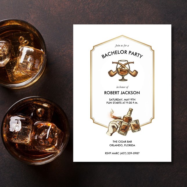 Convite de Despedida de Solteiro com Charuto e Whi (Cigar and Whisky Bachelor Party Invitation)