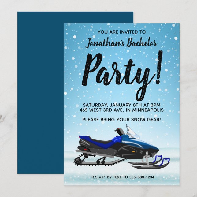 Convite de Despedida de Solteiro de Moto de Neve A (Frente/Verso)