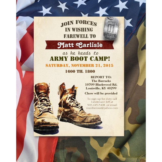 Convite de Despedida Militar para Boot Camp (Criador carregado)
