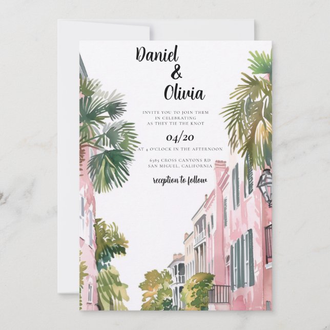 Convite de Destino de Casamento de Charleston (Frente)