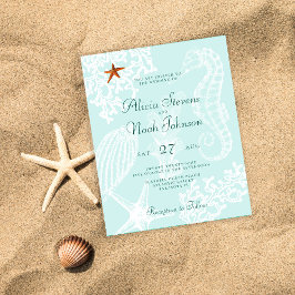 Convite de destino de praia para casamento econômi