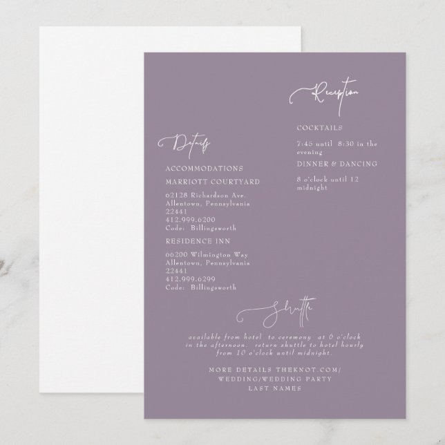Convite de Detalhe de Casamento Lavanda Elegante (Frente/Verso)