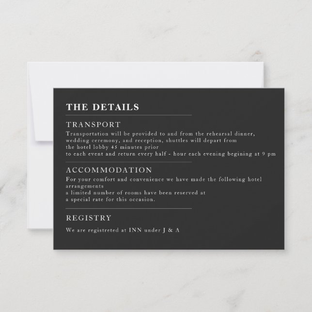Convite de Detalhes de Casamento Preto Minimalista (Frente)