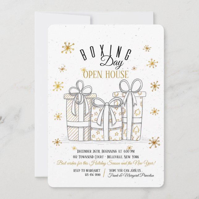 Convite de Dia de Presentes de Natal com Dourado (Frente)