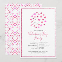Convite de Dia dos Namorados Corações Rosa e Setas