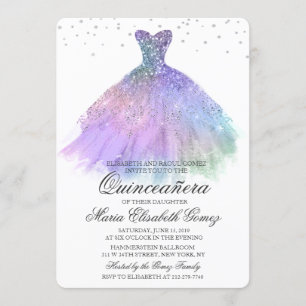 Convite de Diamante de Vestido de Brilho de Quince