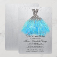 Convite de Diamante de Vestido de Brilho de Quince