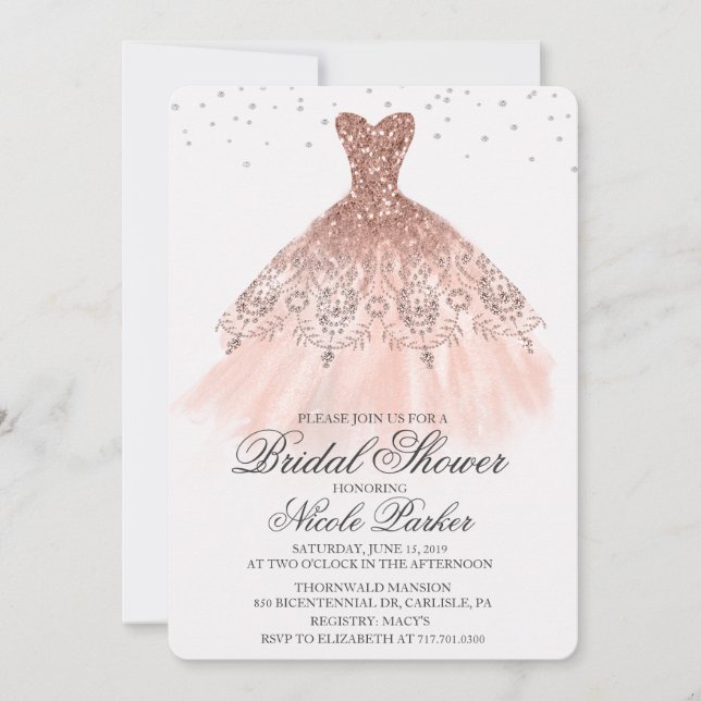 Convite de Diamante de Vestido de Brilho para Chá  (Frente)