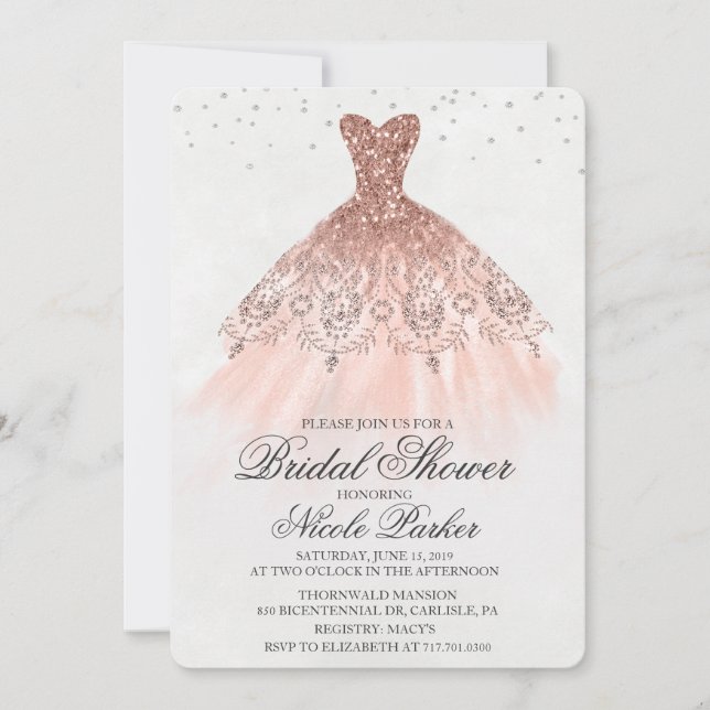 Convite de Diamante de Vestido de Brilho para Chá  (Frente)
