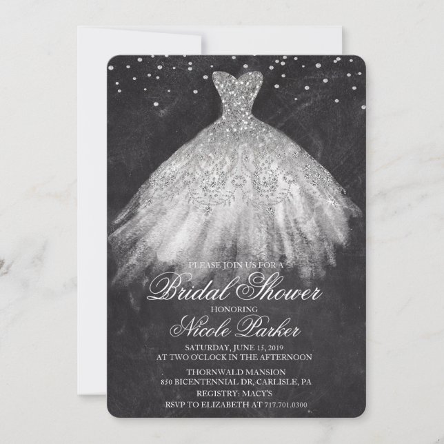 Convite de Diamante de Vestido de Brilho para Chá  (Frente)