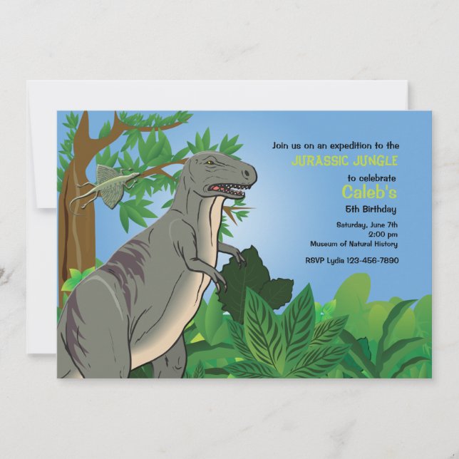 Convite de Dinossauro T-Rex na Floresta (Frente)