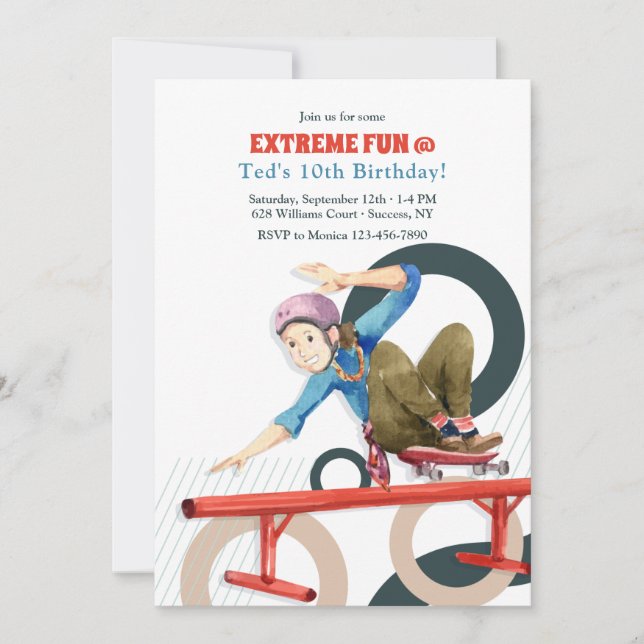 Convite de Diversão Extrema para Skateboardistas (Frente)