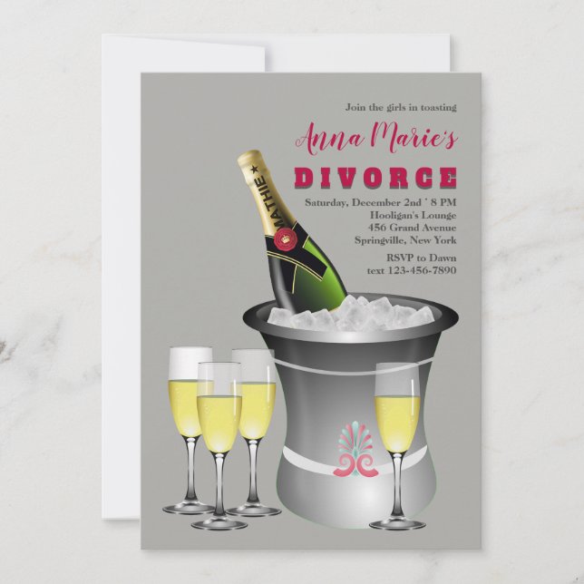 Convite de Divórcio para Celebração com Champanhe (Frente)