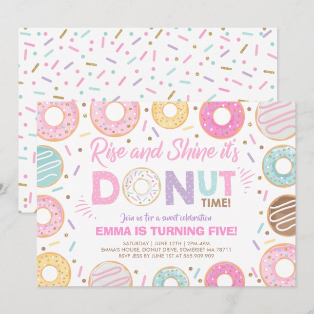 Convite de Donut Amanhecer É Hora de Donut (Frente/Verso)