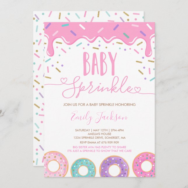 Convite de Donut Baby Sprinkle Com Amor (Frente/Verso)