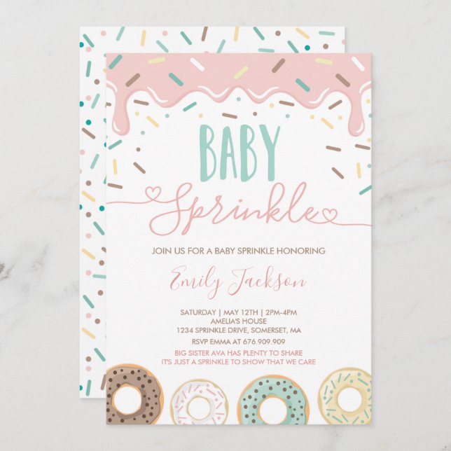 Convite de Donut Baby Sprinkle Espalhado Com Amor (Frente/Verso)