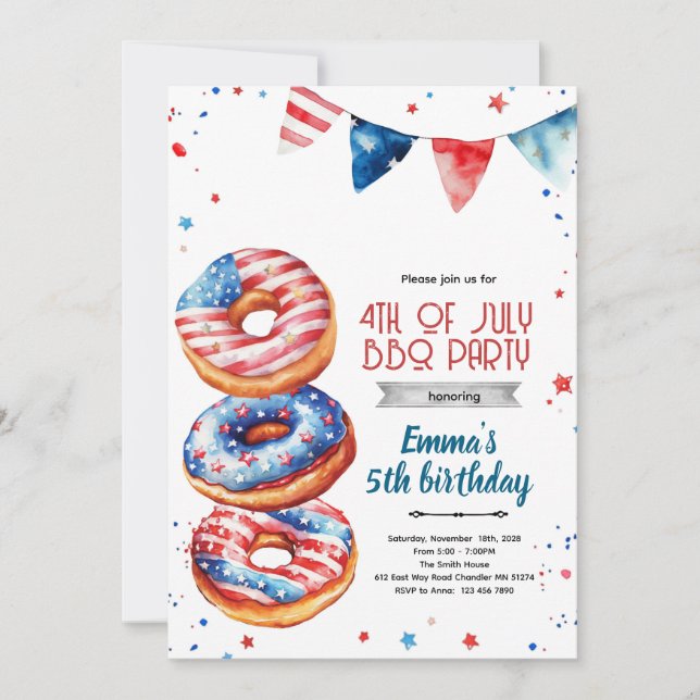 convite de donut de 4 de julho (Frente)