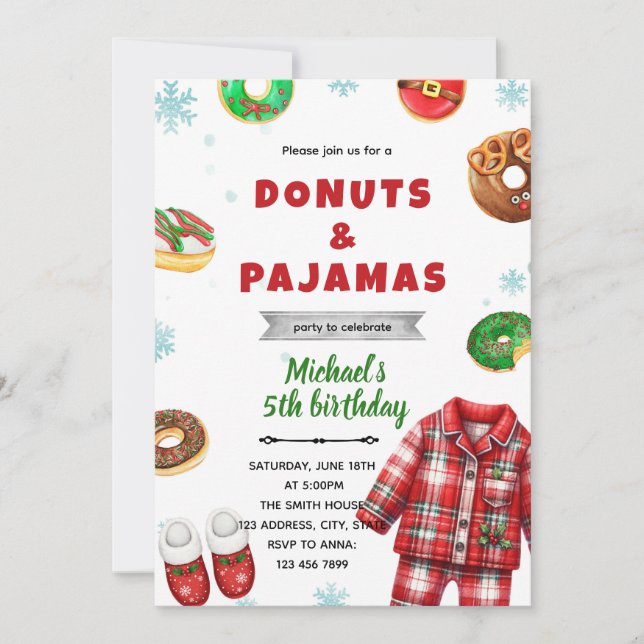 Convite de donut de pijama de Natal (Frente)
