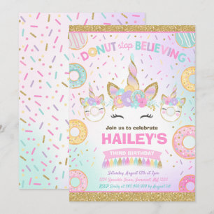 Convite de Donut e Unicórnio Donut Não Pare de Acr