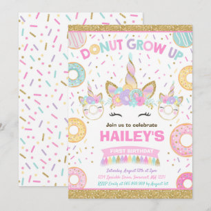 Convite de Donut e Unicórnio para Festa Donut Cres