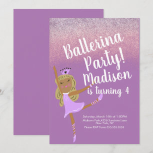 Convite de Doodle de Festa de Bailarina Fofa