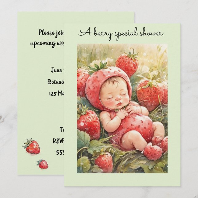 Convite de Download Digital Berry Sweet Baby (Frente/Verso)