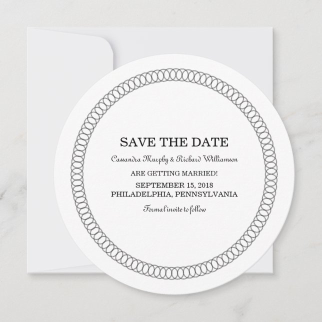 Convite de Ebony Encircled Round Save the Date (Frente)