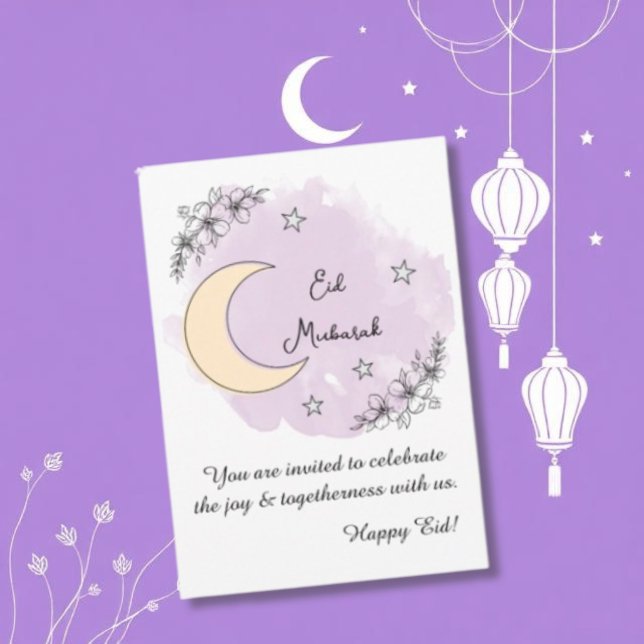 Convite de Eid com Arte de Linha de Lavanda Person (Criador carregado)