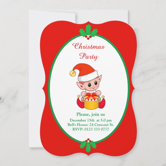Convite de Elfo de Natal Fofo (Frente)