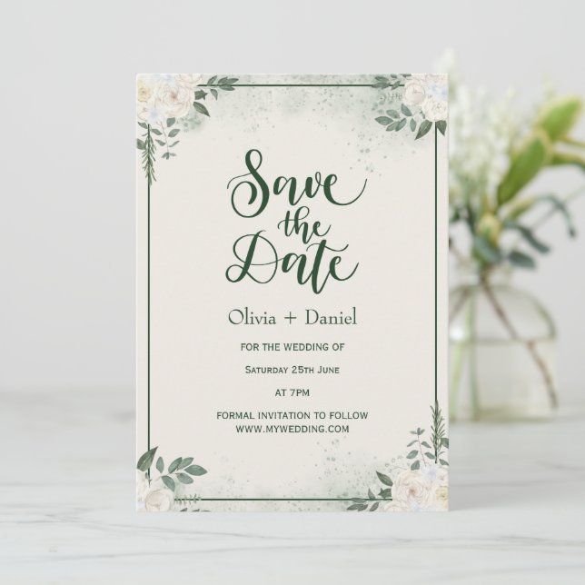 Convite de Elopement Save The Date com Verdura (Em pé/Frente)