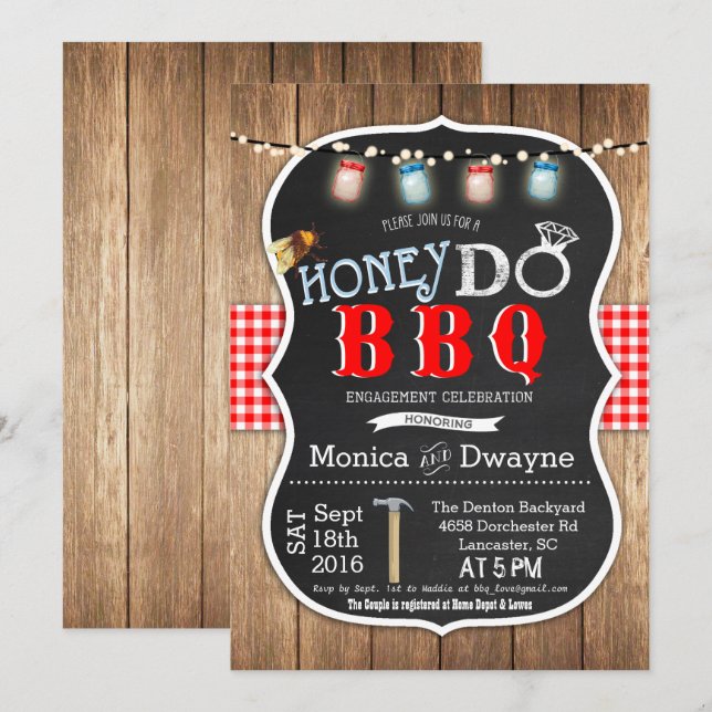 Convite de Encontro para Casais Honey Do BBQ (Frente/Verso)