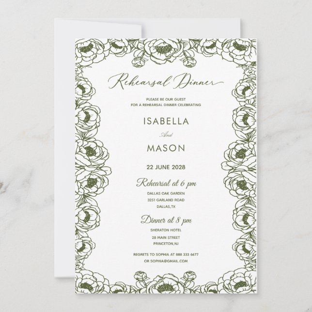 CONVITE DE ENSAIO DE CASAMENTO FLORAL OLIVA VERDE (Frente)