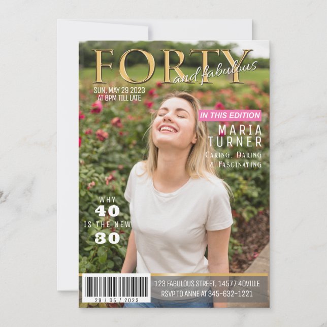 Convite de estilo de revista 40 e fabulosa (Frente)