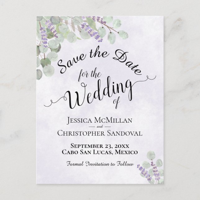 Convite de Eucalipto e Lavanda Roxo para Casamento (Frente)