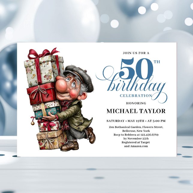 Convite de Evento de Comédia de 50º Aniversário do (Fun Bold Man 50th Birthday Comedy Event Invite)