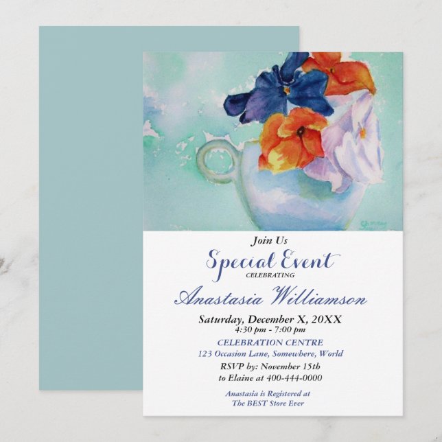 CONVITE DE EVENTO DE FESTA DO BRUNCH GARDEN (Frente/Verso)