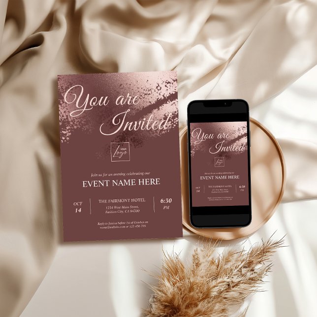 Convite de evento especial editável em bronze eleg (Stylish bronze editable special event einvite)