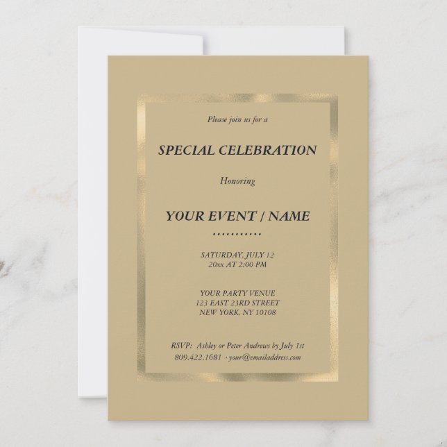 Convite de Evento Especial marrom claro dourado el (Frente)