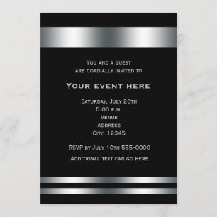 Convite de Evento para Jantar Elegante Preto Prata