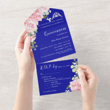 Convite de Evento Trifold com RSVP Floral Azul