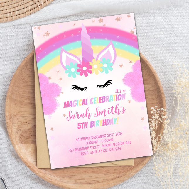 Convite de fantasia editável (Pink Cloud Unicorn Birthday Invitations)