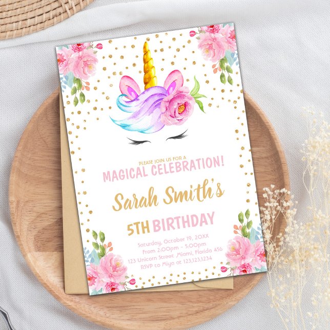 Convite de fantasia editável com Sparkles (Unicorn birthday birthday invitations)