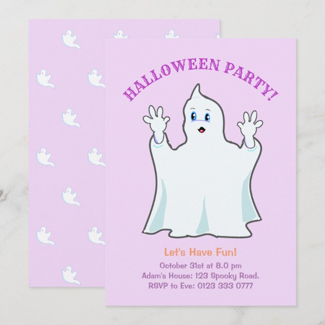 Convite de Fantasma de Gengibre de Halloween (Frente/Verso)