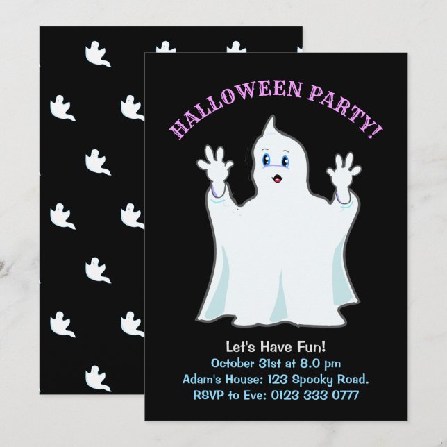 Convite de Fantasma de Gengibre de Halloween (Frente/Verso)