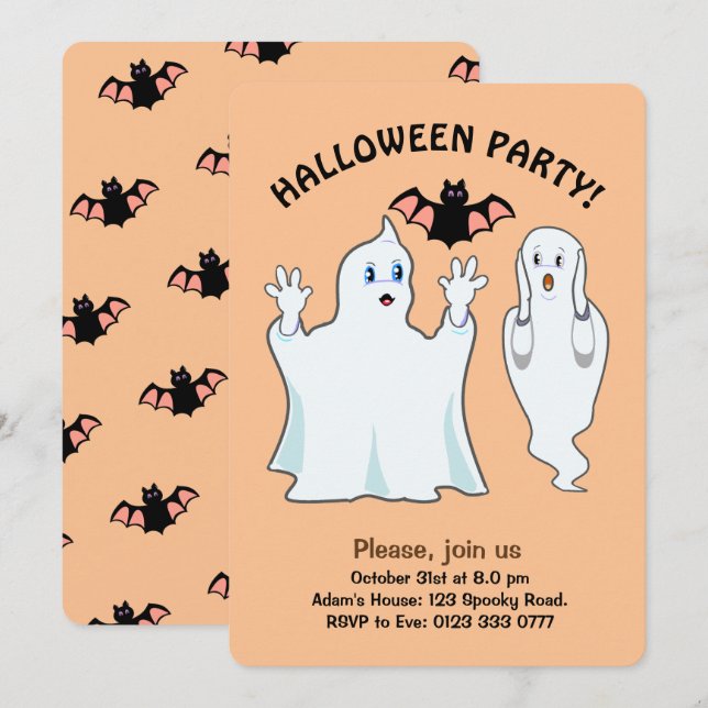 Convite de Fantasma de Halloween (Frente/Verso)