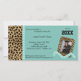 Convite de Faux Leopardo Verde Água e Pérolas Comb