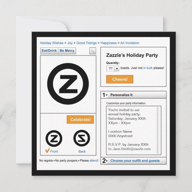 Convite de Feriado Zazzle (Frente)