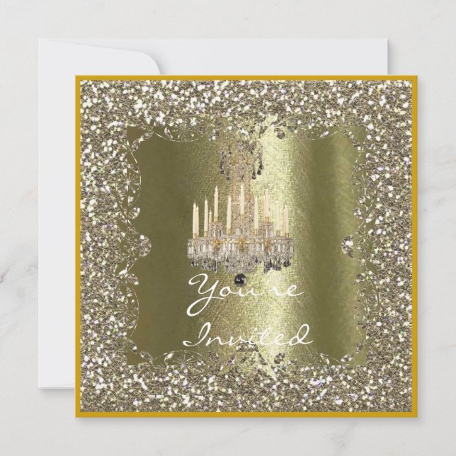 Convite de Férias Brilho Dourado Cristal ELEGANT (Frente)