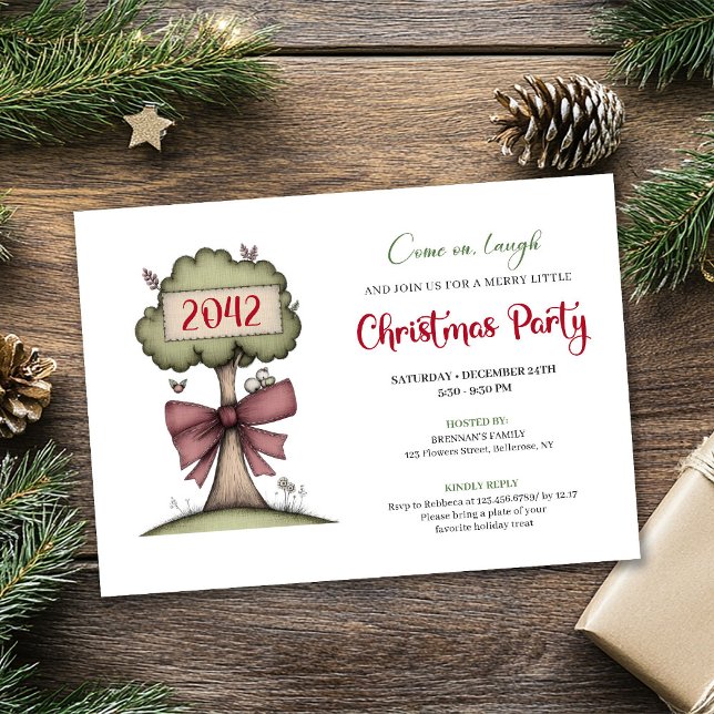 Convite de férias com árvore festiva e aquarela ex (Quirky festive tree watercolor holiday invitation)