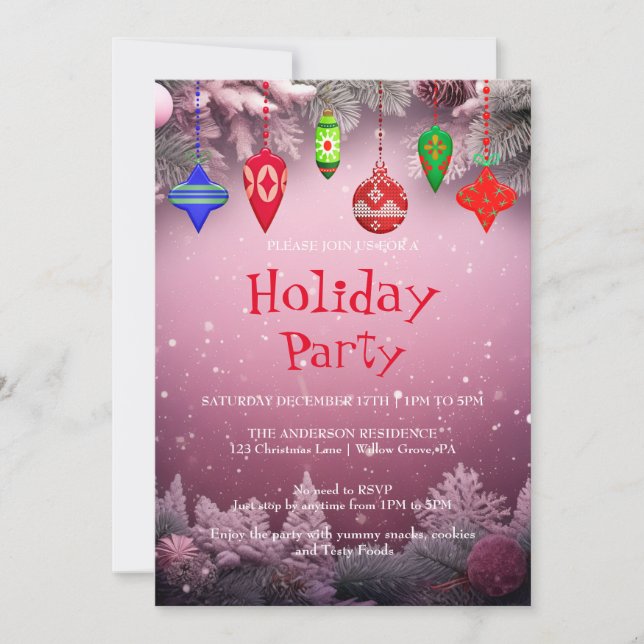 Convite de Férias com Enfeites de Natal (Frente)